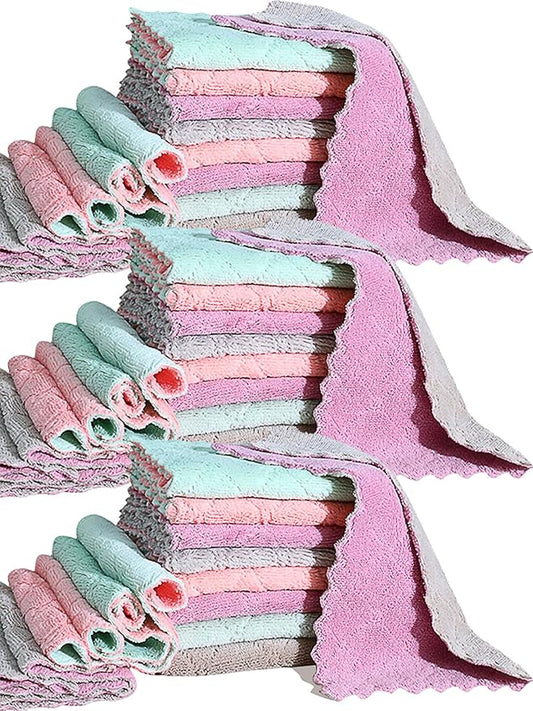 32 Pack Cleaning Cloth Kitchen Cloth, Dish Towels Super Absorbent Coral Velvet Dishtowels, Microfiber Premium Soft Tea Towels, Quick Dry Rags, Multipurpose Reusable Washcloths, Non-Stick Oil Cloths.