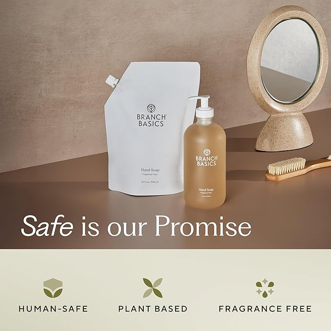 Branch Basics Gel Hand Soap Refill – 32oz Pouch | Plant & Mineral-Based Formula with Aloe, Chamomile & Meadowfoam Oil | Fragrance-Free, Gentle & Safe for Sensitive Skin