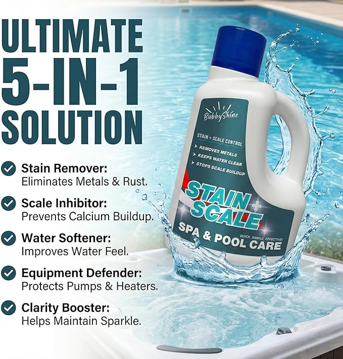 5-in-1 Stain & Scale Control – Hot Tub Chemicals for Spa & Pool, Stain and Scale Control for Hot Tub, Metal + Calcium Remover, Scale Inhibitor, Clarity Support, 3 Liter (101.5 fl oz) – BubbyShine