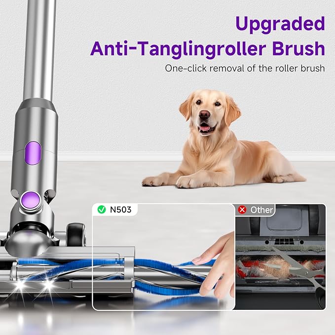 Cordless Vacuum Cleaner, 38Kpa Vacuum Cleaners for Home, 60Mins Lightweight Stick Vacuum with LED Display, Anti-Tangle & Wall Mount , 8 in 1 Lightweight Vacuum for Hard Floors Carpet Pet Hair,Purple
