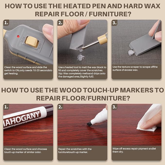 Laminate Floor Repair Kit with Heat Pen - 11 Colors Repair Floor Wax Furniture Touch Up Marker Pen, Vinyl Floor Repair Kit Restore Any Holes, Scratches, Cracks, Stains for Floor, Table, Door, Cabinet