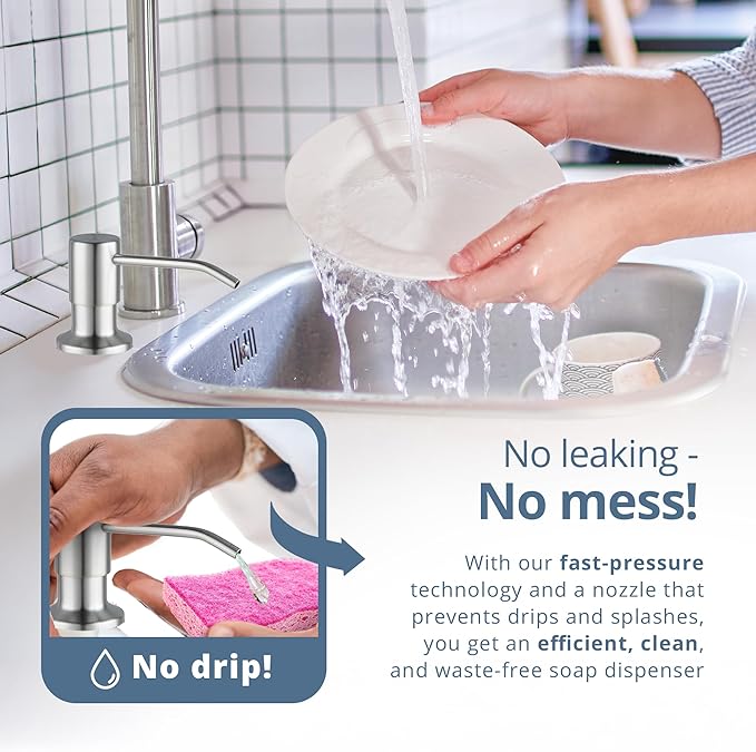 SBEN Built in Kitchen Soap Dispenser Set (Large 17oz Refillable Bottle Included) - Stainless Steel Soap Dispenser, Brushed Nickel for Corrosion-Resistant -ABS Pump Head, 360° Rotation