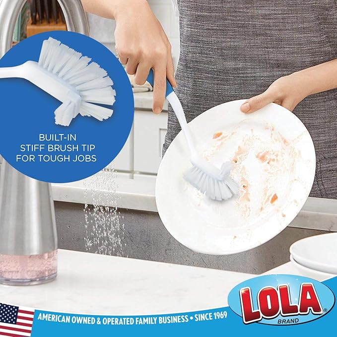 LOLA Pro Utility All Purpose Kitchen Cleaning Brush, Durable Bristles, Comfort Ergonomic Rubber Non-Slip Grip, Built-in Food Scraper, 1 Pack