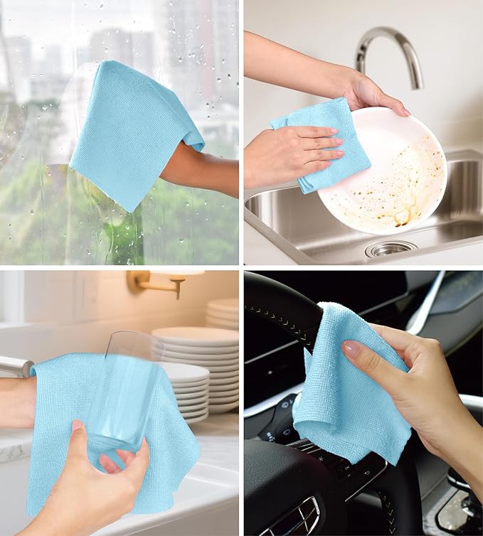 Microfiber Cleaning Cloth Roll - 100 Pack Tear Away Microfiber Paper Towels, Reusable, Washable, Scratch-Free, Kitchen Towels for Car, Home, Kitchen, Glass, Dishes (Blue)