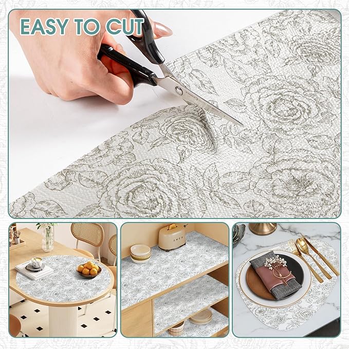 Drawer and Shelf Liner, Non-Slip Kitchen Cabinet Liners Non-Adhesive Thick Strong Grip Waterproof Washable Mats Protect Dresser Shelves Cupboard Bathroom Cabinets, Rose, 24 in X 20 FT