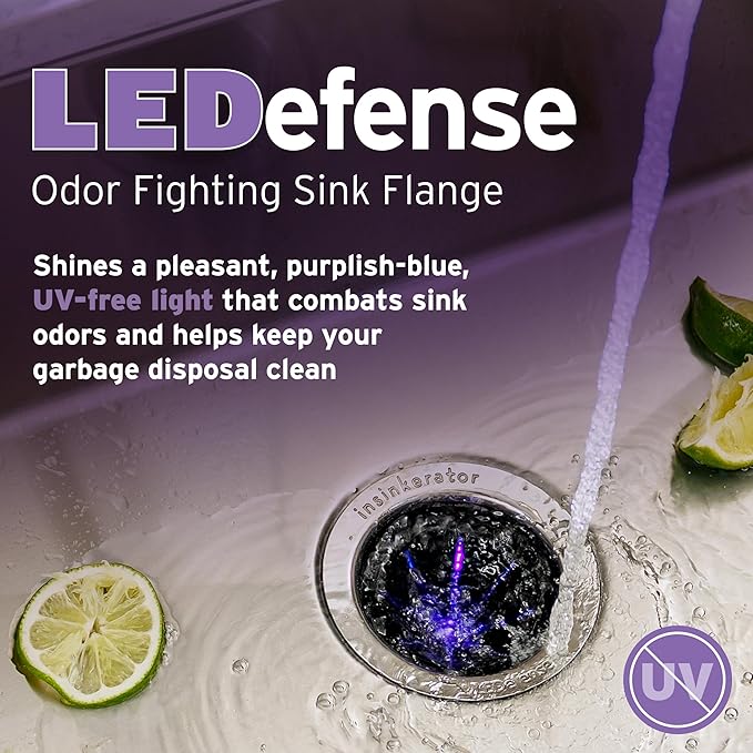 INSINKERATOR LEDefense Garbage Disposal Flange, Antimicrobial LED Accessory for INSINKERATOR Garbage Disposals, FLG-SS-LED