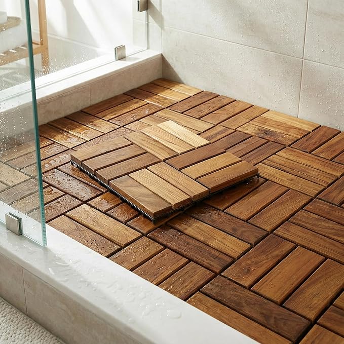 Bare Decor EZ Teak Flooring 12 Slat, Brown, 1 Sample Tile
