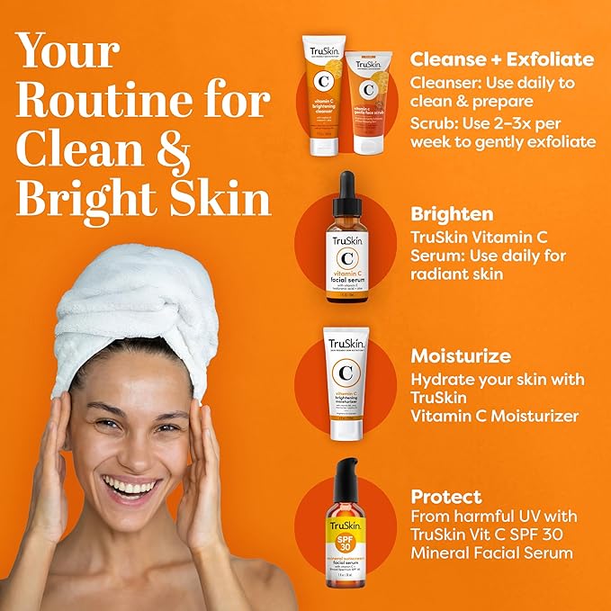 TruSkin Vitamin C Face Wash Cleanser - Brightening Facial Cleanser with Vitamins C & E, Rosehip Oil, Aloe Vera & MSM - Gently Cleanses, Refreshes & Supports Radiant Skin - 5 fl oz