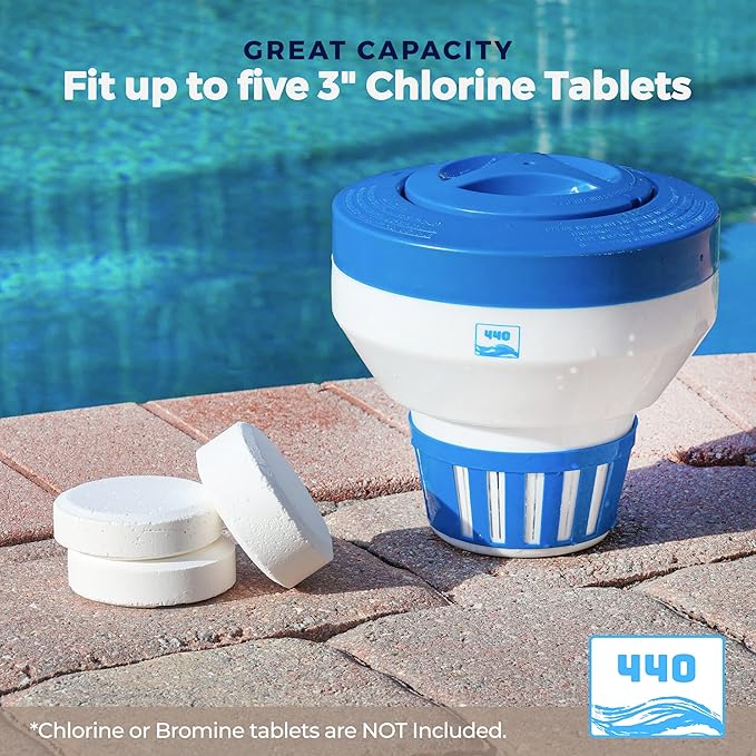 440 Pool Chlorine Floater Dispenser, Fits Up to 5 Pieces of 3-Inch Chlorine Tabs, Adjustable Flow, Control, Heavy-Duty Plastic - Suitable for Small & Large Pools - 9.6 Ounces (Pack of 12)