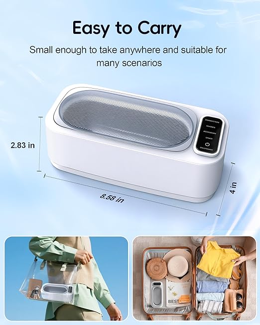 Ultrasonic Jewelry Cleaner Machine, 48KHz Ring Ultrasonic Cleaner, 4 Cleaning Modes - Suitable for Eyeglasses, Jewelry, Rings, Watchbands, Braces, Dentures, 13.5oz 304 Stainless Steel Tank for Gift