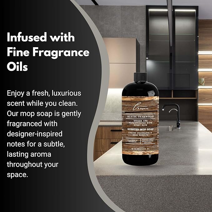 Luxury Floor Cleaner, Scented Mop Soap Concentrate | Hard Floor Cleaner for Tile, Vinyl, Laminate, LVP & Sealed Hardwood | Low-Foam, Streak-Free | 36 oz | Rustic Teakwood