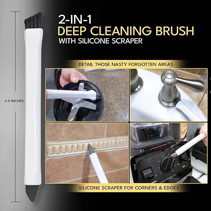 Small Cleaning Brush Set 3pcs—Crevice Brushes for Cleaning—Scrub Brushes Set with Silicone Tipped Scrub Brush—Stiff Handle Miniature Cleaning Brush for Kitchen Uensils, Tight Spaces, Tub, Shower