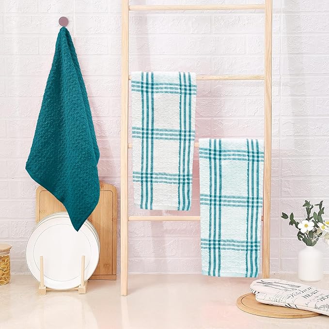 DAN RIVER Premium Kitchen Towels - [Pack of 6] 100% Cotton (16x 26 Inches) -Super Soft,Highly Absorbent, Quick Dry, Dish Towels for Kitchen Towels -Teal