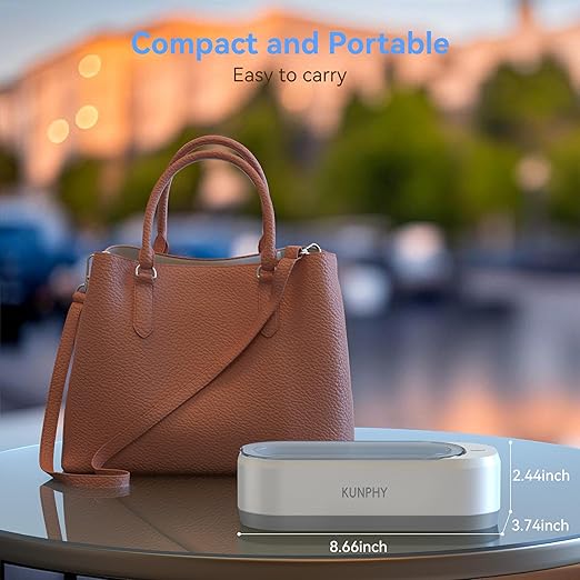 KUNPHY Jewelry Cleaner, 46KHZ, 12OZ Capacity, Ultrasonic Jewelry Cleaner with 50ml Solution, One-Touch Operation, Professional Ultrasonic Cleaner Idea for Silver, Gold Jewelry, Glasses, Rings, Diamond