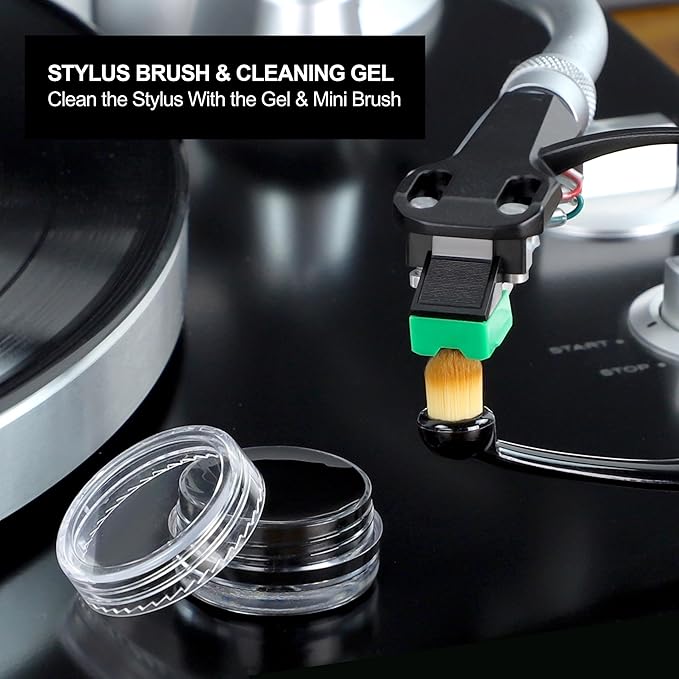 SpinArt Vinyl Record Cleaning Kit, 8-in-1 Record Cleaner Kit with Velvet Brush, Cleaner Liquid, Stylus Brush & Gel, Mini Brush, Air Blower, Label Protector, Pouch Vinyl Cleaning Kit for LP Albums