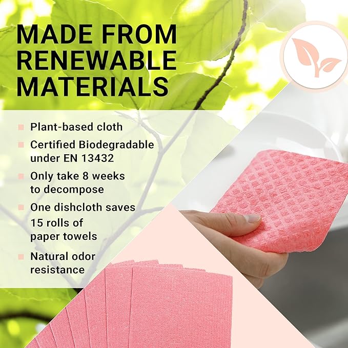 Swedish Wholesale Swedish DishCloths for Kitchen- 10 Pack Reusable Paper Towels Washable - Eco Friendly Cellulose Sponge Microfiber Dish Cloths - Kitchen Essentials - Seafoam
