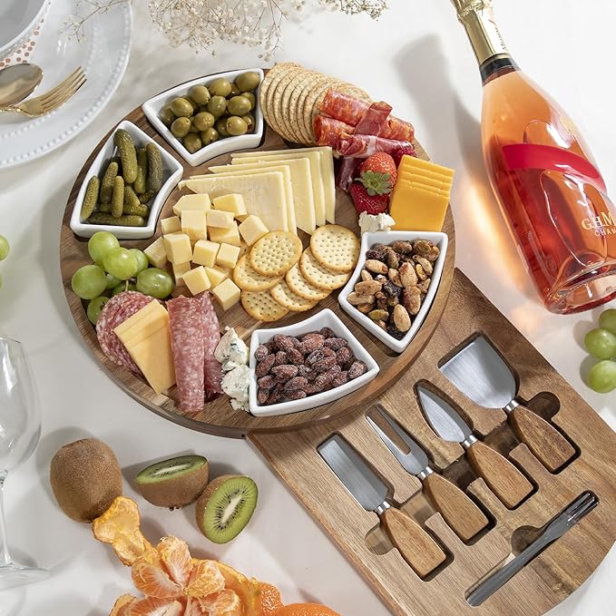 Personalized Charcuterie Board Gift Set – Custom Engraved Acacia Cheese Board with Ceramic Bowls, Wedding & Housewarming Gifts, for Women & Men