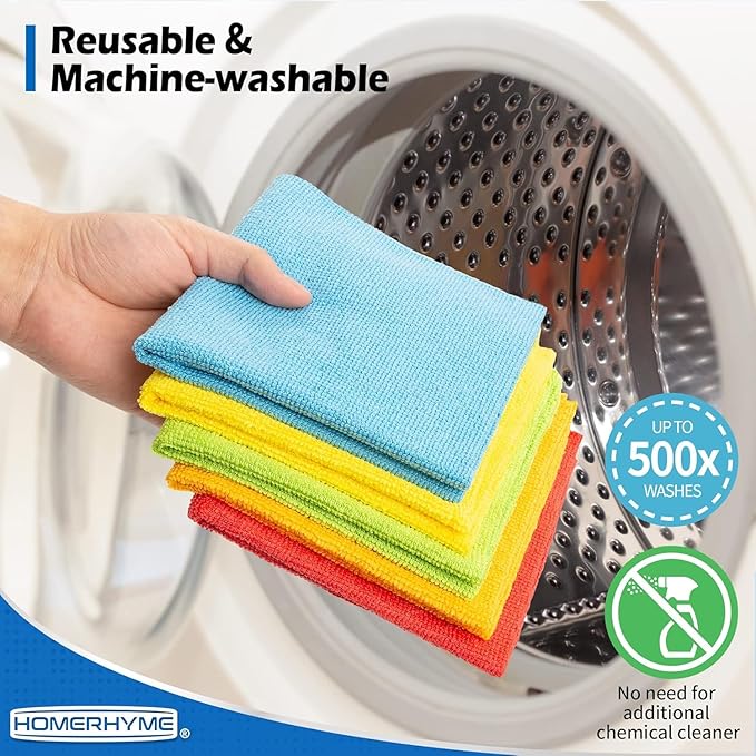 HOMERHYME Microfiber Cleaning Cloth, 200 Pack Cleaning Rags Microfiber Towel Bulk Absorbent Lint-Free Wash Cloths, All-Purpose Towels for Cars, Shop, Automotive, Garage, Home & Kitchen
