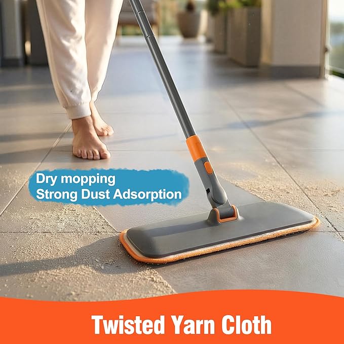 2-in-1 Wet Dry Flat Microfiber Mop for Hardwood Floors-Reusable Washable Pads, Telescoping Long Handle Floor Cleaner for Tile Laminate, Pet Hair Removal, Car Detailing & Window Cleaning