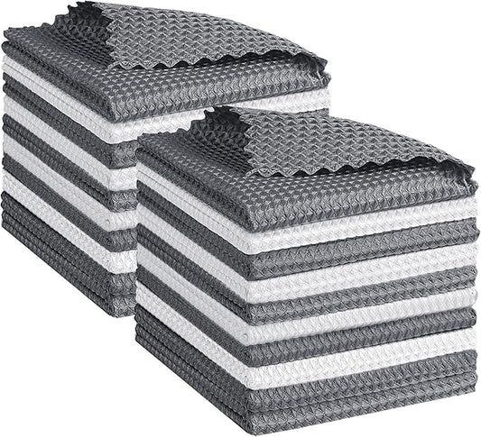 GLIMGLINT Waffle Weave Microfiber Towel,Lint Free Microfiber Cleaning Cloth for Household,Reusable Dish Towels,20Pack,11.5x11.5 Inch, (12 Grey, 8 White)