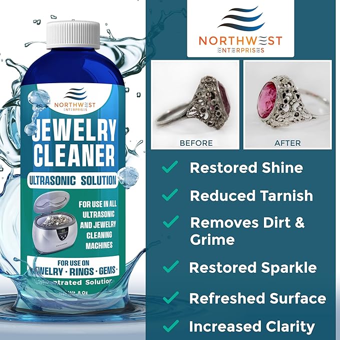 NORTHWEST ENTERPRISES Ultrasonic Cleaner Solution for Jewelry Cleaning. Concentrated Jewelry Cleaner for Gold, Platinum Diamonds and Non-Porous Precious and Semi-Precious Jewelry (Pack of 2)