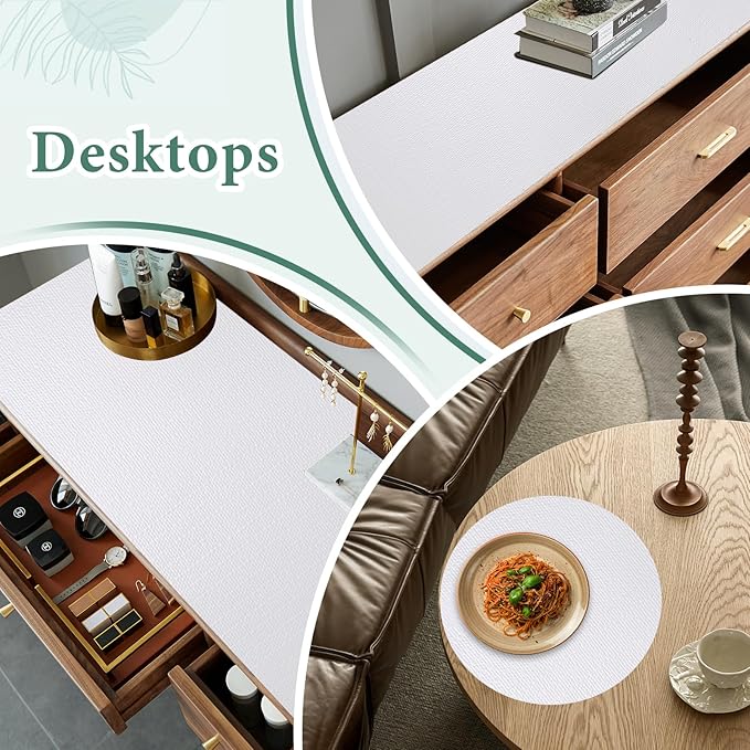Drawer and Shelf Liner for Kitchen Cabinet: 17 in X 20 Ft Non Slip Waterproof Shelf Paper Non Adhesive Refrigerator Liners White Easy Liners for Bathroom Cupboard with Knife Tape Measure