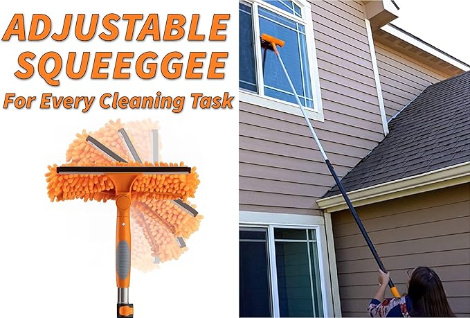 4-12 ft Window Washing Kit with Extension Pole (20+ Foot Reach) // Window Cleaning Tool & Window Washer Squeegee with Telescopic Extension Pole // Best Indoor Outdoor Window Washing Equipment