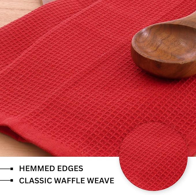 PurpleEssences Waffle Weave Kitchen Towel, 100% Cotton, 15x25 Inches, with Hanging Loop Ultra Soft Absorbent Quick Drying Dish Cloth, Tea and Hand Towels, 4 Pack - Christmas Holiday Winter - Red