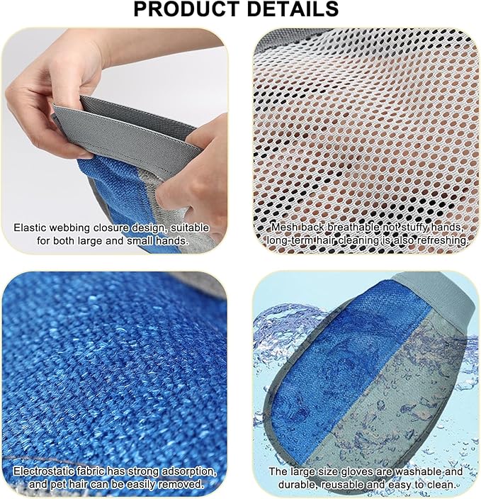 Pet Hair Removal Glove for Dogs & Cats, 2026 Newly Upgraded Electrostatic Animal Hair Removal Glove, Reusable Magic Brush for Clothing, Couch, Bed, Carpet, Car Seat, Furniture