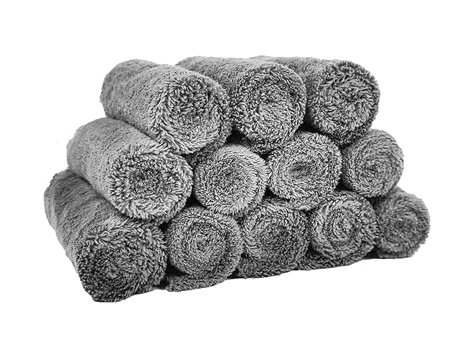Kyapoo Baby Washcloths 12 Pack 12x12 Inches Microfiber Coral Fleece Extra Absorbent and Soft for Newborns, Infants and Toddlers-Grey