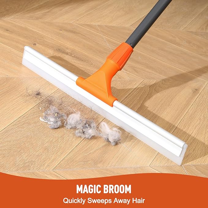Silicone Floor Squeegee for Shower Glass, Floor, and Garage - Heavy-Duty Pet Hair Remover, Bathroom Tile Cleaner, Window Wiper - Flexible, No Streaks, Compact Storage
