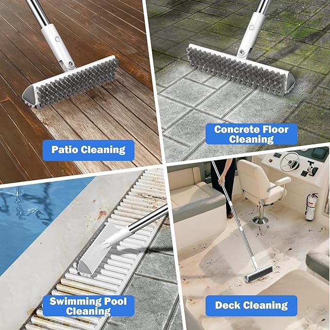 Grout Brush with Long Heavy Duty Handle, 180° Swivel Floor Scrub Brush, V-Shaped Grout Line Scrubber with Stiff Bristles, Cleaning Brush for Deep Cleaning Tile Grout, Shower, Kitchen, and Concrete