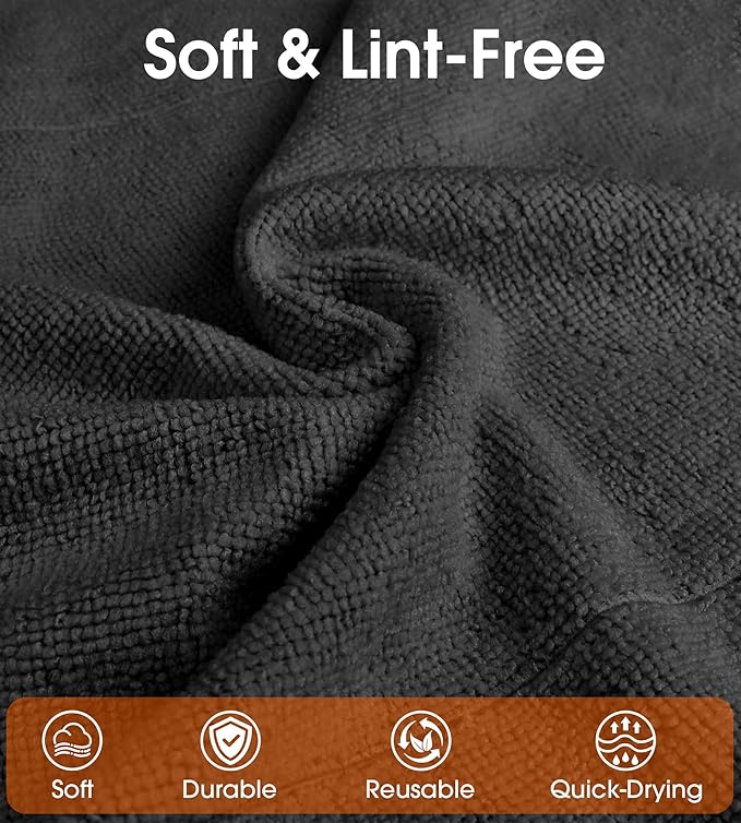 Microfiber Cleaning Cloth Roll - 100 Pack Tear Away Microfiber Paper Towels, Reusable, Washable, Scratch-Free, Kitchen Towels for Car, Home, Kitchen, Glass, Dishes (Black)