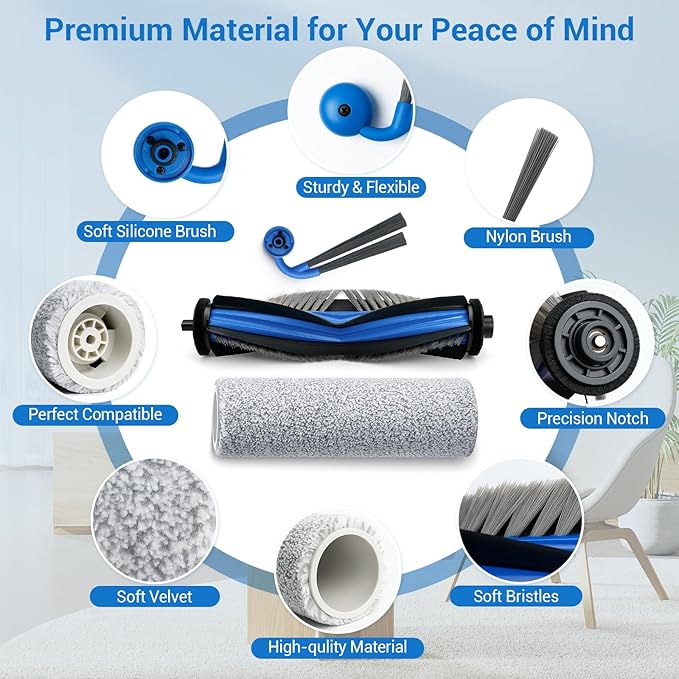 X9 Pro Omni Replacement Parts for Ecovacs Deebot X9 Pro Omni X9 Pro Robotic Vacuum Cleaner Parts with 2 Roller Brush,4 Mop,4 HEAP,6 Dust Bags,6 Side Brushes,1 Screwdrivers,1 Clean Brush