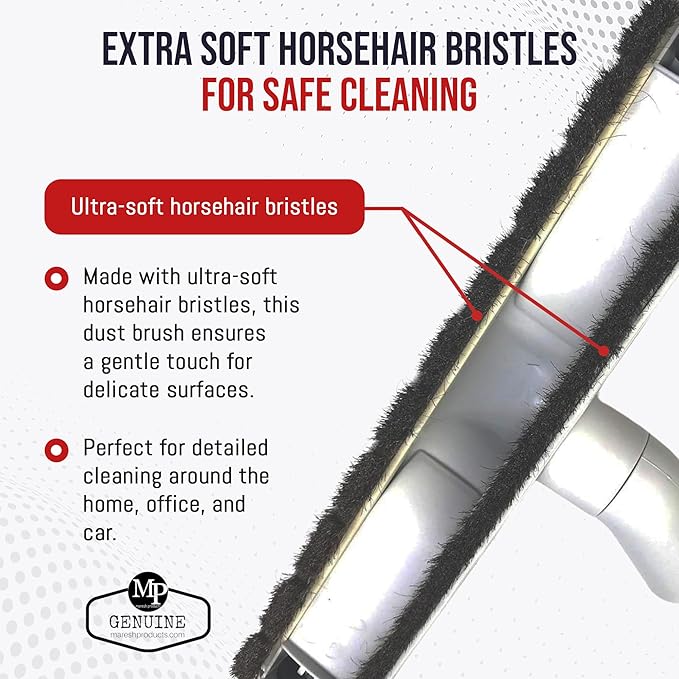 MP Maresh Products Soft Touch Deluxe Vacuum Cleaner Brush Attachment, Horse Hair Bristles for Hardwood & Wall Cleaning, Fits 1 1/4 Inch Vacuums Rigid Nozzle Dust Collector Pet Hair - Gray, 12 inch