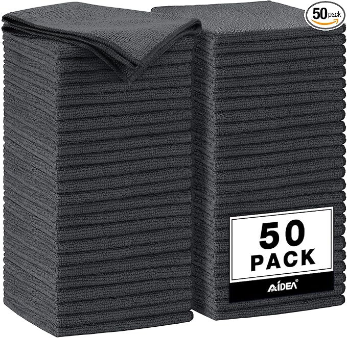AIDEA Microfiber Cleaning Cloth Grey 50PK, Microfiber Towels for Cars, Premium Car Cloths, Dusting Cloth Lint Free Cleaning Rags for SUVs, House, Kitchen, Window, Workshops,11.5×11.5"