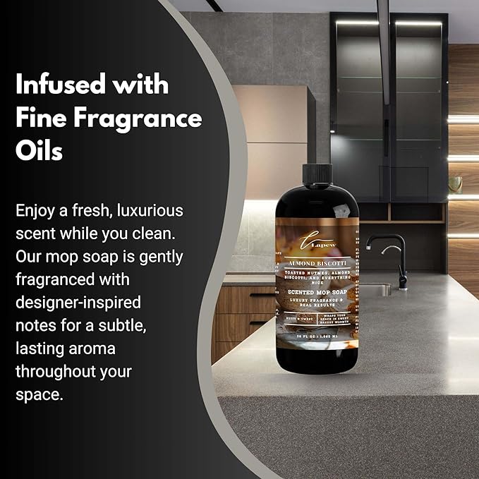 Luxury Floor Cleaner, Scented Mop Soap Concentrate | Hard Floor Cleaner for Tile, Vinyl, Laminate, LVP & Sealed Hardwood | Low-Foam, Streak-Free | 36 oz | Almond Biscotti