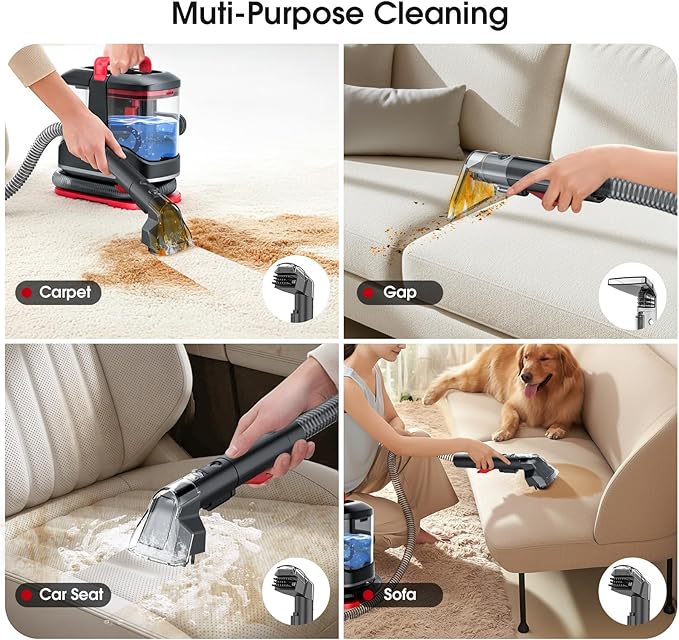 Portable Spot Cleaner Machine for Carpet and Upholstery, 15Kpa Powerful Suction for Pet Stain, Couche & Car, with Dual BrushHeads & Self-Cleaning System, Spot Cleaner for Area Rug, Stair and Furniture