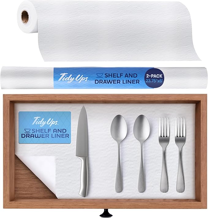 Self Adhesive Shelf Liner (2-Pack, 23.75in x 6ft) — Absorbent Felt Cabinet Liner for Shelves & Kitchen Drawers, Soft Glide Surface with Adjustable, Residue-Free Adhesive (Solid White)