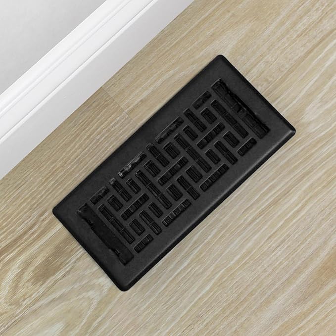 Decor Grates AJH410-BLK Oriental Floor Register, 4x10 Inches, Textured Black
