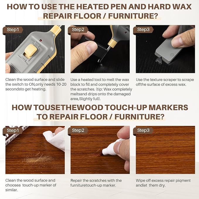 Vinyl Hardwood Floor Repair Kit - 12 Colors Laminate Floor Wax Wood Furniture Touch Up Marker Restore Any Scratches, Stains, Cracks, Hole for Floor, Door, Cabinet