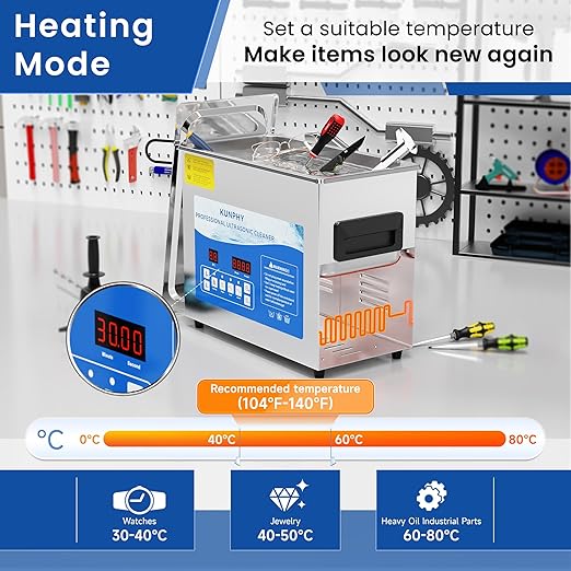 KUNPHY Ultrasonic Cleaner, 7L(1.85 gal) 40kHz Jewelry Cleaner Ultrasonic Machine with Heater, Degas & Timer, Stainless Steel Industrial Sonic Cleaner for Jewelry, Dentures, Glasses, Parts