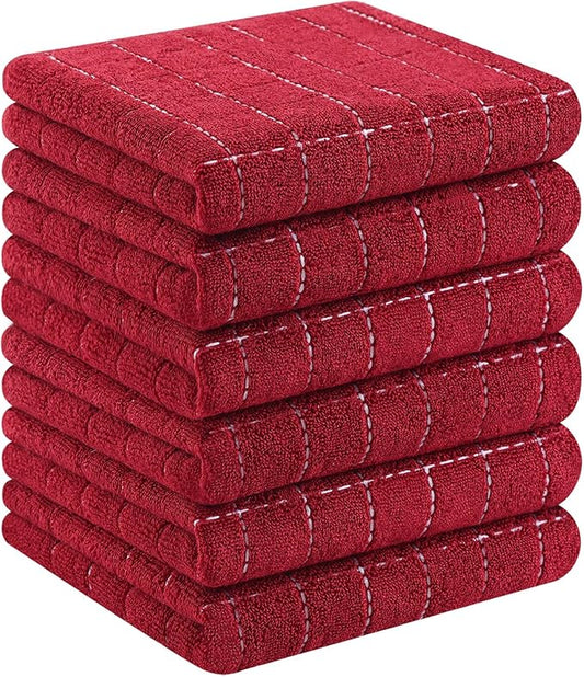 Homaxy 100% Cotton Terry Kitchen Towels(Brick Red, 13 x 28 inches), Checkered Designed, Soft and Super Absorbent Dish Towels, 6 Pack