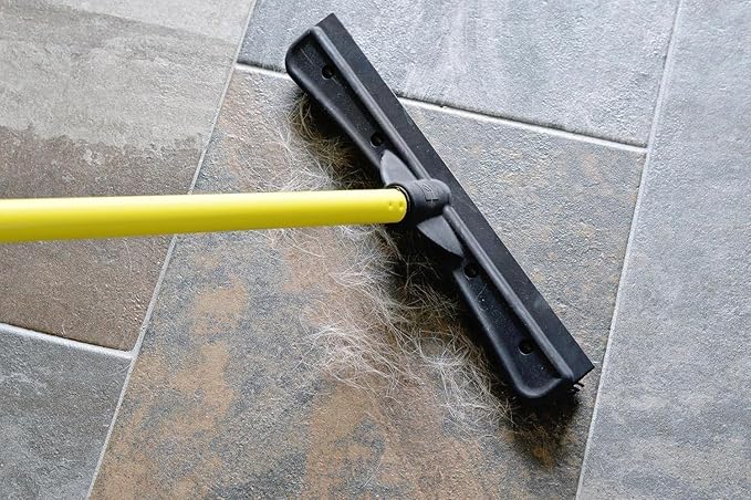 FURemover Original Pet Hair Rubber Broom with Squeegee, with 58” Telescopic Handle for Carpet, Tile and Hardwood and Scrub Cloth Combo