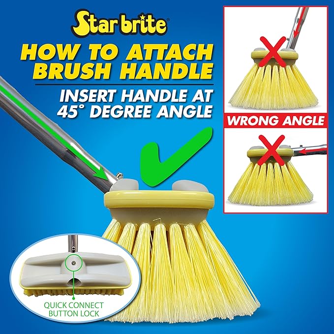 STAR BRITE Premium Stiff Bristle 8" Brush Head W/Bumper - Dual Connections Fit Either Standard 3/4" Threaded Poles or Extend-A-Brush Handles (Coarse) (White) (040163)