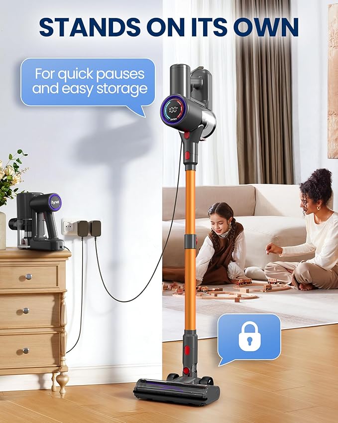 S8 Cordless Vacuum Cleaner, 500W/45KPA/40Mins Lightweight Stick Vacuum for Home, LED Display and Green Headlights, 6-Stages Filtration, Self-Standing Vacuum for Hard Floor, Carpet and Pet Hair