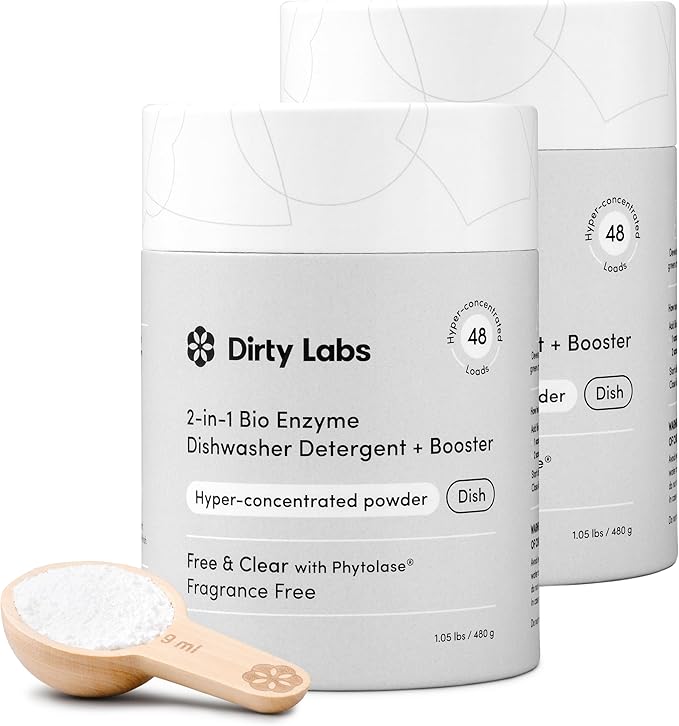 Dirty Labs | Dishwasher Detergent and Booster (96 Loads (Pack of 2), Free & Clear (Scent-Free))