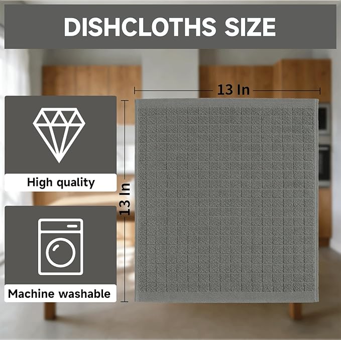 100% Cotton Kitchen Dish Cloths Set (8 Pack) – 13 x 13 Inches Ultra Soft Absorbent Dish Towels for Washing Dishes Scrubbing Dish Cloths Sets