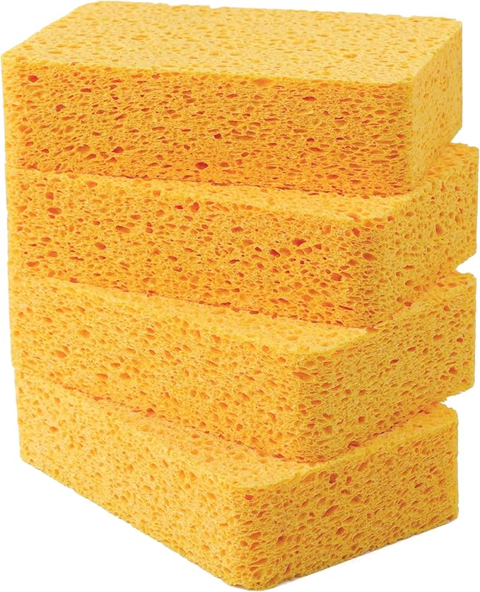 Kitchen Sponges – 4 Pack Large Cellulose Dish Washing Sponges, Natural Wood Pulp, Heavy-Duty Non-Scratch Cleaning for Kitchen, Bathroom, Countertops, Car Wash, 5.4x3.5x1.3 inch