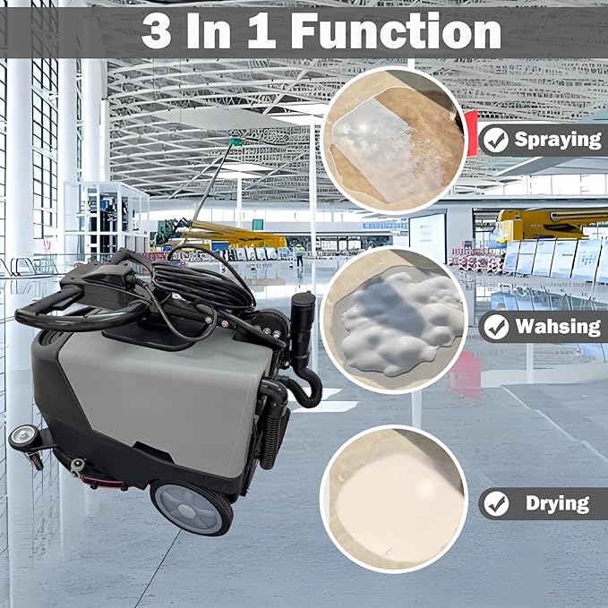 TECHTONGDA Commercial Auto Floor Scrubber Machine Walk Behind Floor Cleaning & Drying Machine with 17" Brush & 13.2 Gallons of Dual Tanks for Brushing, Polishing, Drying in Mall, Hotel, Airport 110V